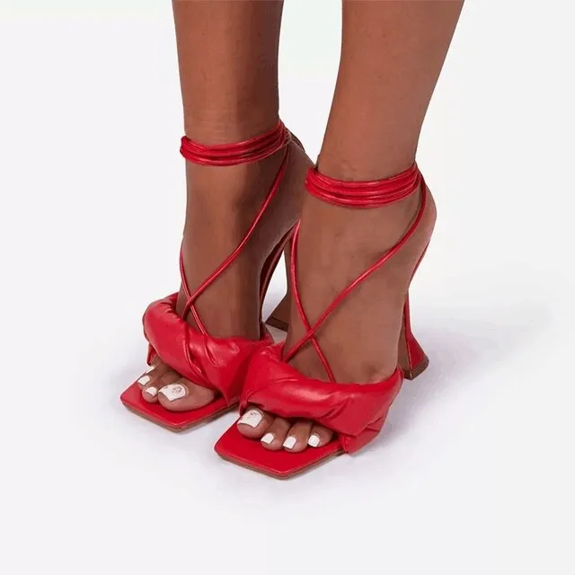 Amozae-Women   Sandals High Heels Snakeskin Ladies Fashion Shoes Summer Pumps Buckle Strap PU Square Toe Woman Stiletto Plus Size