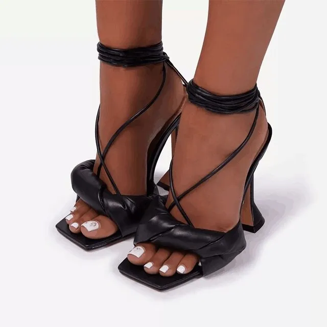 Amozae-Women   Sandals High Heels Snakeskin Ladies Fashion Shoes Summer Pumps Buckle Strap PU Square Toe Woman Stiletto Plus Size