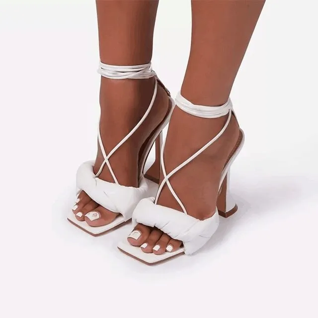 Amozae-Women   Sandals High Heels Snakeskin Ladies Fashion Shoes Summer Pumps Buckle Strap PU Square Toe Woman Stiletto Plus Size