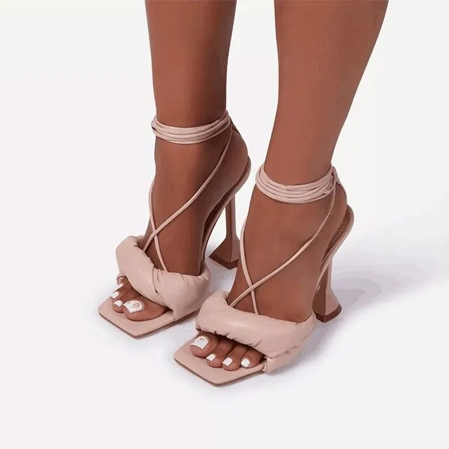 Amozae-Women   Sandals High Heels Snakeskin Ladies Fashion Shoes Summer Pumps Buckle Strap PU Square Toe Woman Stiletto Plus Size