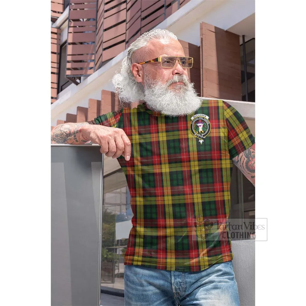Buchanan Tartan Cotton T-shirt with Family Crest Celtic Skull Style