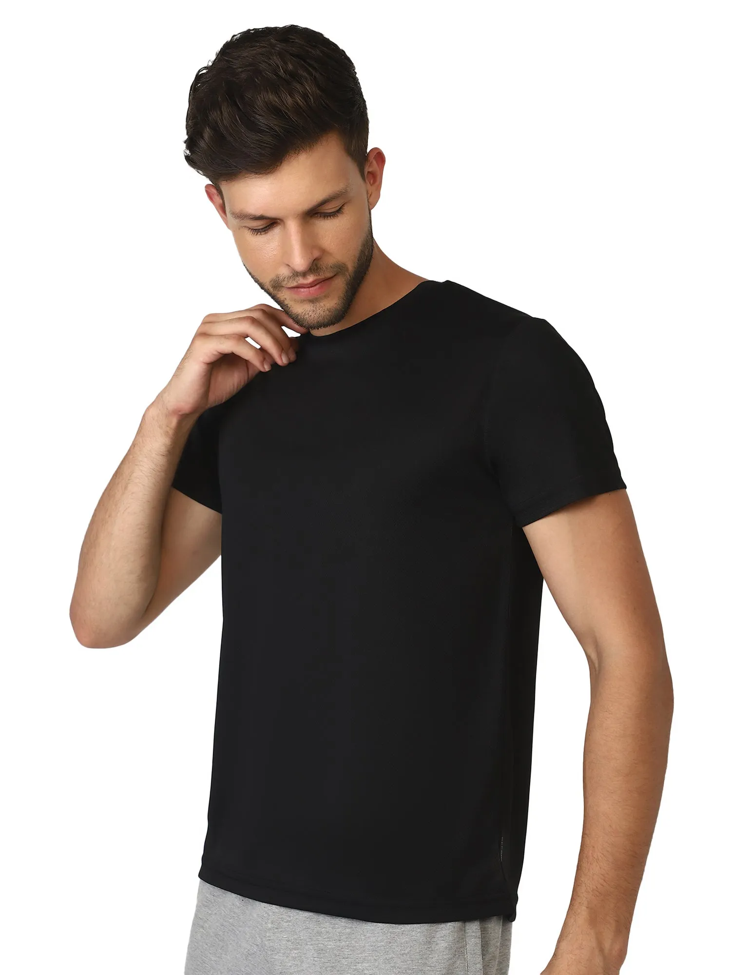 Budoc Round Neck Half Sleeve Solid Regular fit Polyester T-shirt for Men Comfortable Breathable Fabric Stretchable for Everyday Use Ideal for Yoga Training Gym Running or Performance