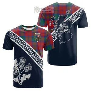 Byres (Byses) Tartan Cotton T-shirt Featuring Thistle and Scotland Map