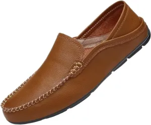 Dress Shoes for Men Men's Summer Leather Casual Slip-On Driving Shoes Comfortable Stylish Footwear for Everyday Wear