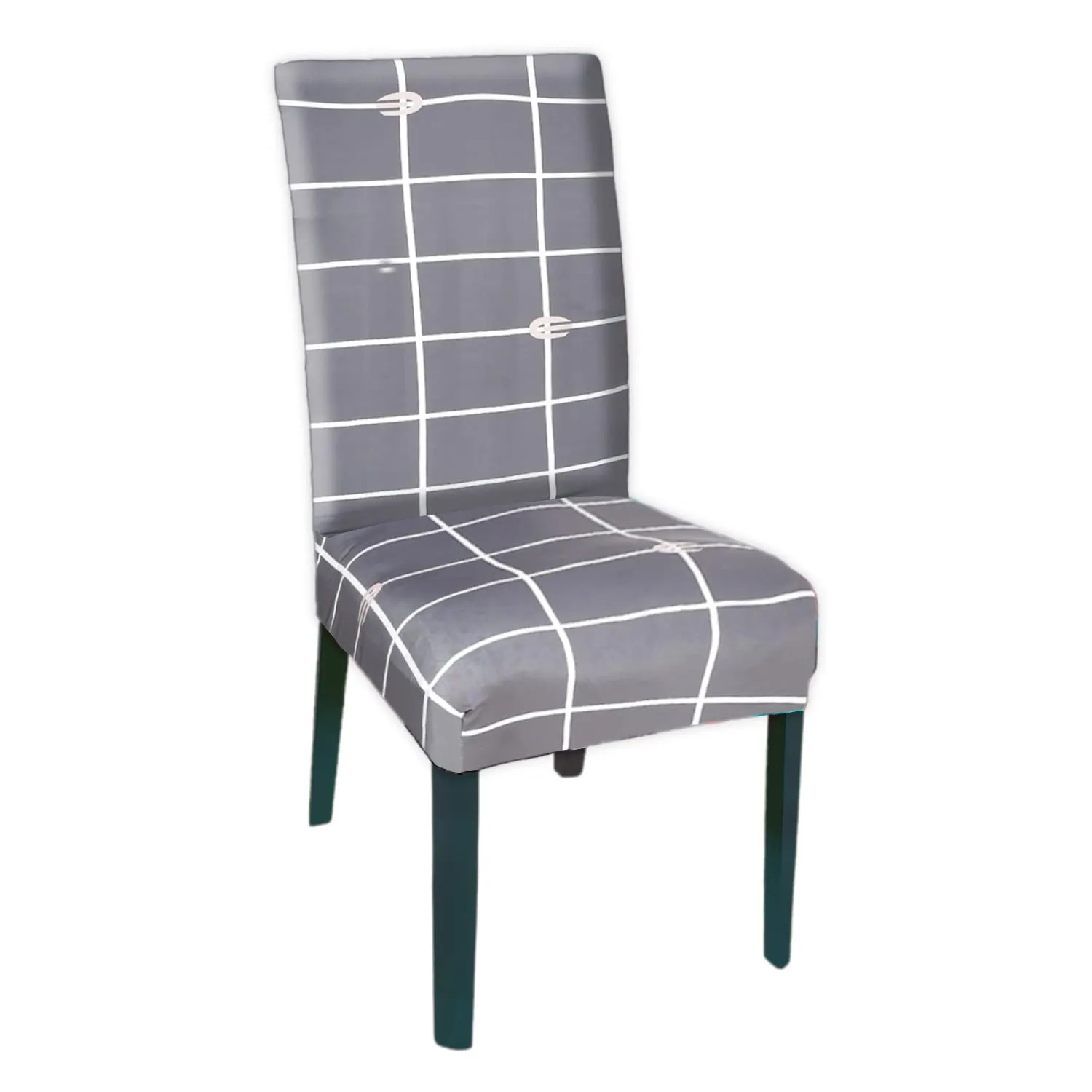Heart Home Check Printed Elastic Stretchable Polyster Chair Cover for Home, Office, Hotels, Wedding Banquet (Grey)-50HH0879