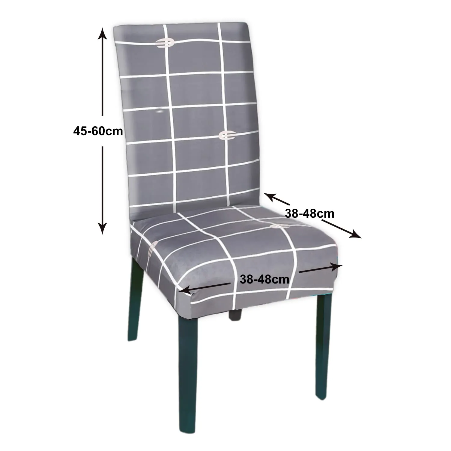 Heart Home Check Printed Elastic Stretchable Polyster Chair Cover for Home, Office, Hotels, Wedding Banquet (Grey)-50HH0879