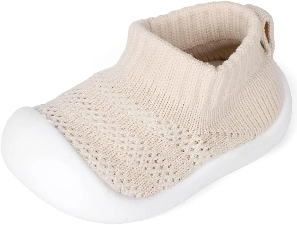QIETION Baby First-Walking Shoes Trainers Toddler Infant Boys Girls Soft Sole Non Slip Cotton Canvas Mesh Breathable Lightweight TPR Material Slip-on Sneakers Outdoor