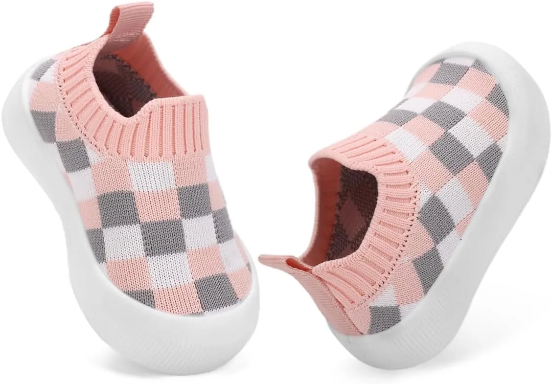 QIETION Baby First-Walking Shoes Trainers Toddler Infant Boys Girls Soft Sole Non Slip Cotton Canvas Mesh Breathable Lightweight TPR Material Slip-on Sneakers Outdoor
