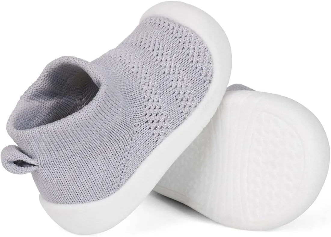 QIETION Baby First-Walking Shoes Trainers Toddler Infant Boys Girls Soft Sole Non Slip Cotton Canvas Mesh Breathable Lightweight TPR Material Slip-on Sneakers Outdoor