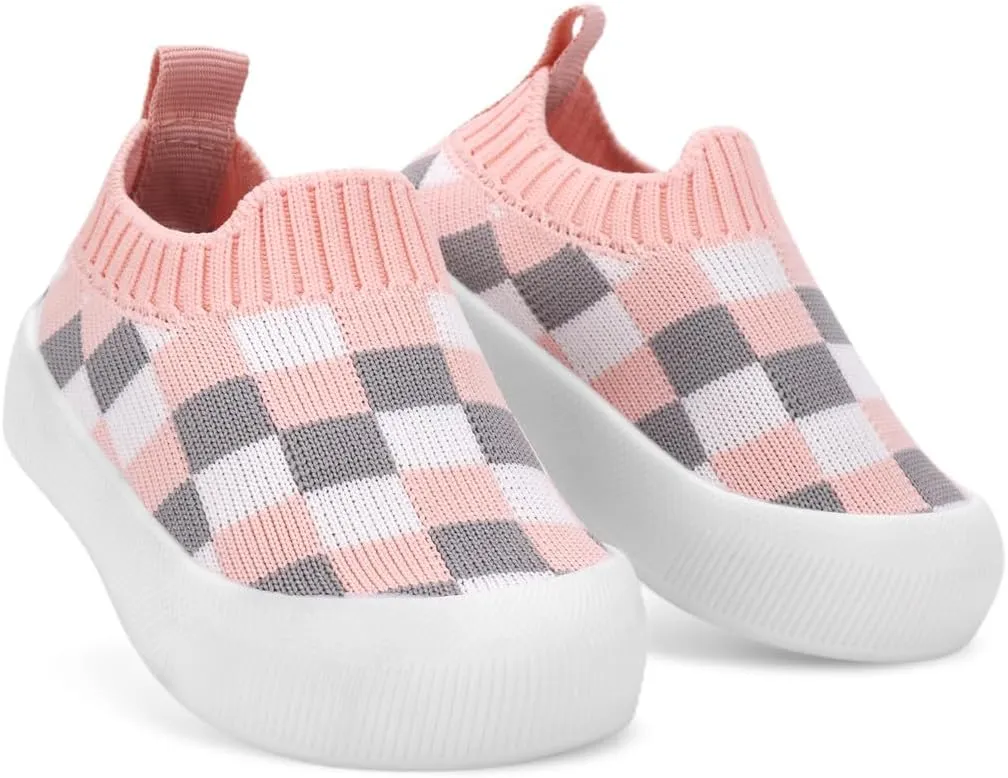 QIETION Baby First-Walking Shoes Trainers Toddler Infant Boys Girls Soft Sole Non Slip Cotton Canvas Mesh Breathable Lightweight TPR Material Slip-on Sneakers Outdoor