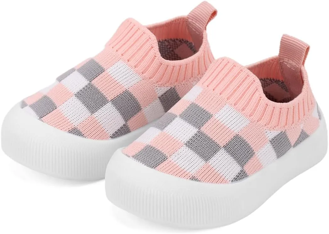 QIETION Baby First-Walking Shoes Trainers Toddler Infant Boys Girls Soft Sole Non Slip Cotton Canvas Mesh Breathable Lightweight TPR Material Slip-on Sneakers Outdoor