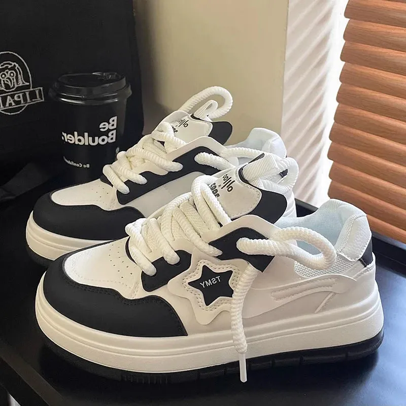 Sohiwoo Women Platform Sneakers Star Design Lace Up Skateboard Flat Outdoor Comfortable Running Sports Shoes Tennis Jogging Sneakers