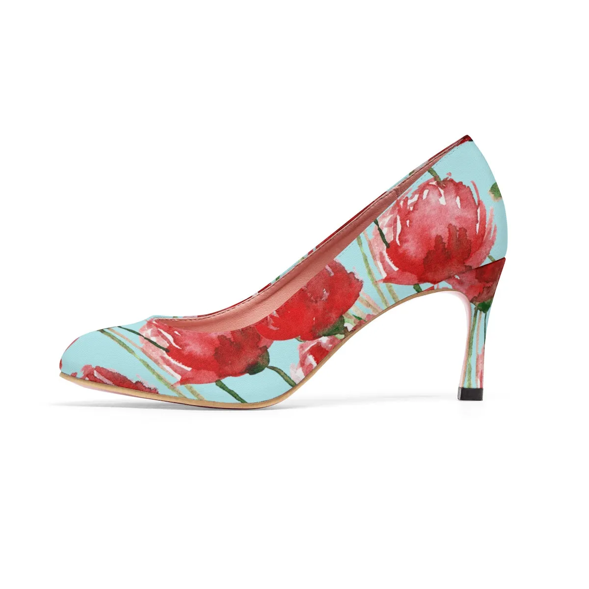 Spring Red Poppy Flower Floral Print Women's Designer 3" High Heels (US Size 5-11)