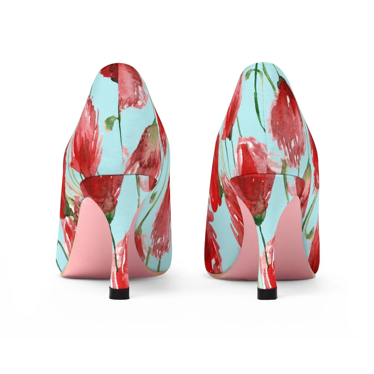 Spring Red Poppy Flower Floral Print Women's Designer 3" High Heels (US Size 5-11)