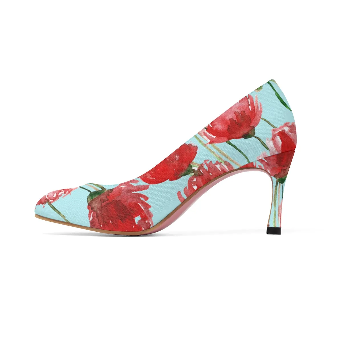 Spring Red Poppy Flower Floral Print Women's Designer 3" High Heels (US Size 5-11)