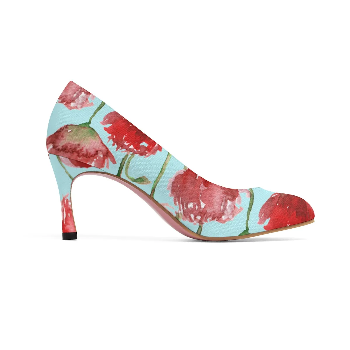 Spring Red Poppy Flower Floral Print Women's Designer 3" High Heels (US Size 5-11)