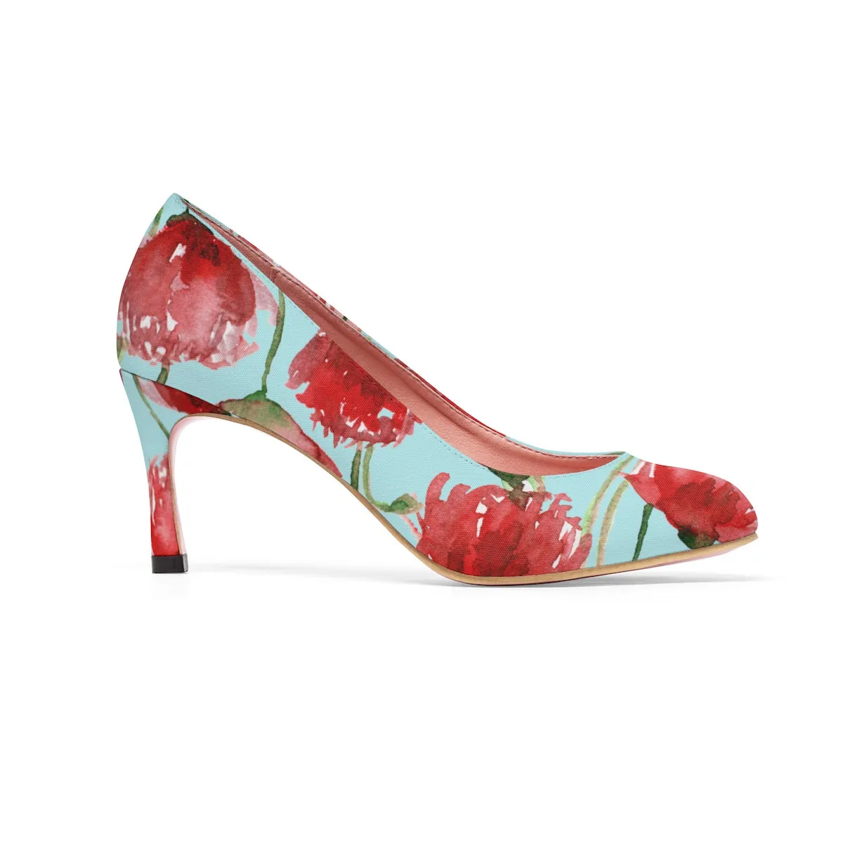 Spring Red Poppy Flower Floral Print Women's Designer 3" High Heels (US Size 5-11)