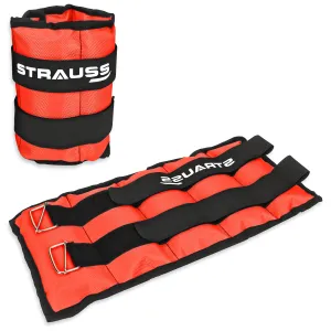 Strauss Adjustable Ankle/Wrist Weights 2.5 KG X 2 | Ideal for Walking, Running, Jogging, Cycling, Gym, Workout & Strength Training | Easy to Use on Ankle, Wrist, Leg, (Orange)
